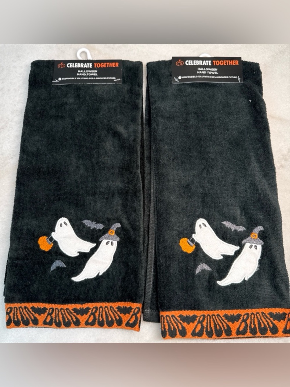 Halloween Celebrate Together Ghost Boo Velour Bath Hand Towels Set of 2
